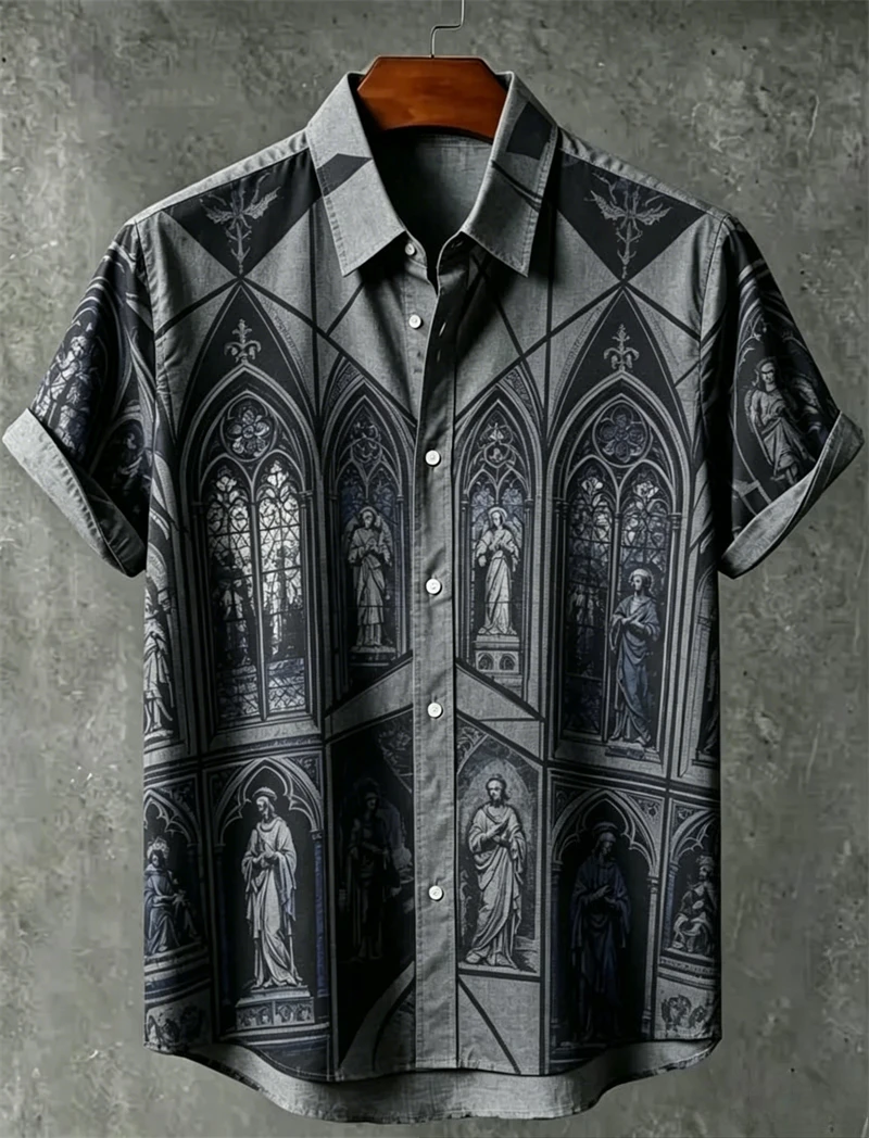 Men's classic civilization printed short-sleeved shirt, suitable for attending classic banquets and daily casual gatherings