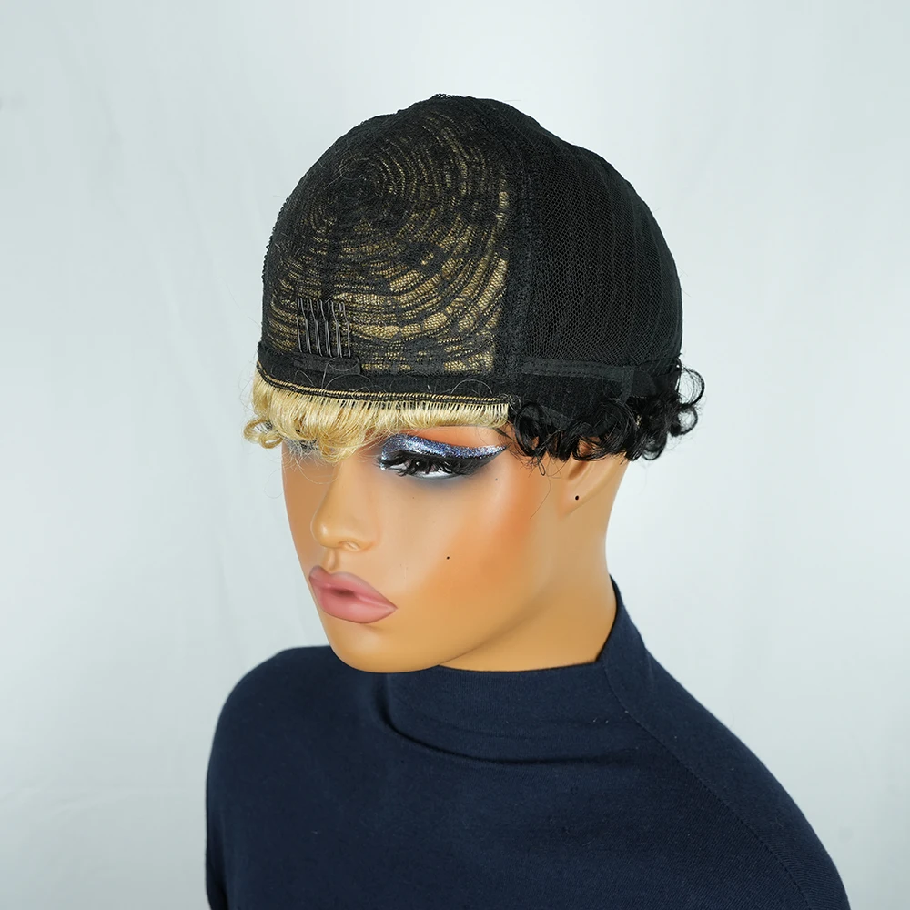 1B 27 вьющихся париков с стрижкой пикси, 100% человеческие волосы для женщин, черный блондин, омбре, модный короткий вьющийся бразильский парик с стрижкой пикси, машинное производство