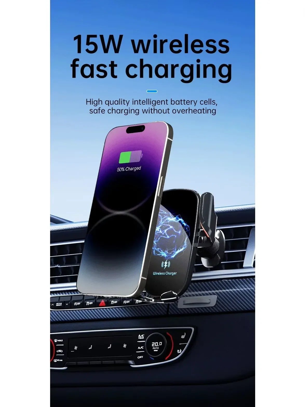 15 W kabelloses Auto-Ladegerät 360 °   Rotation Air Vent Handy Halterung für iPhone 16 15 14 13 12 Samsung Xiaomi Schnelle Ladestation