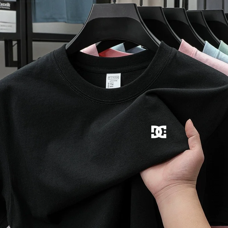 Camiseta masculina de gola redonda de alta qualidade, manga curta, nova coleção de verão, 100% algodão, confortável, respirável, casual, estampada.