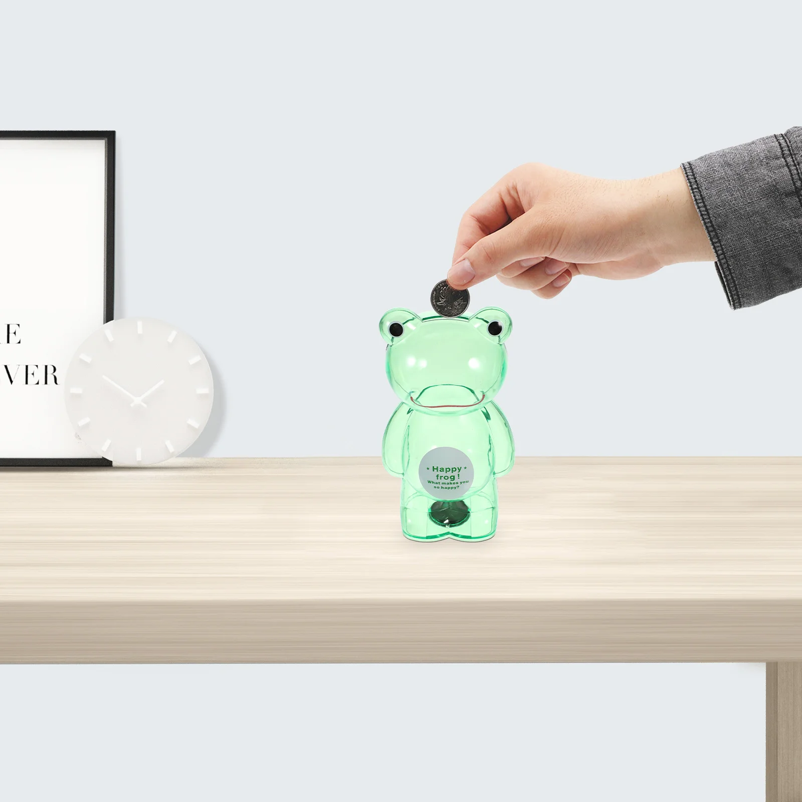 Frosch-Münzsparbox, transparenter kreativer Behälter für Kinder, multifunktionale Desktop-Münzaufbewahrung, Spardose