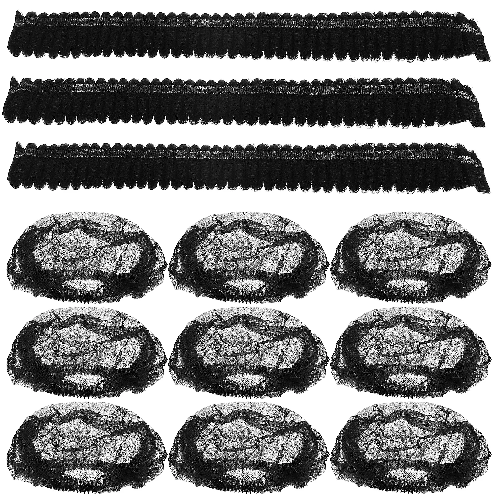 

200pcs 200 Black 21 Inch Disposable Bouffant Caps Non Woven Fabric Elasticized Rim For Cooking Food Service Work Hair Hat