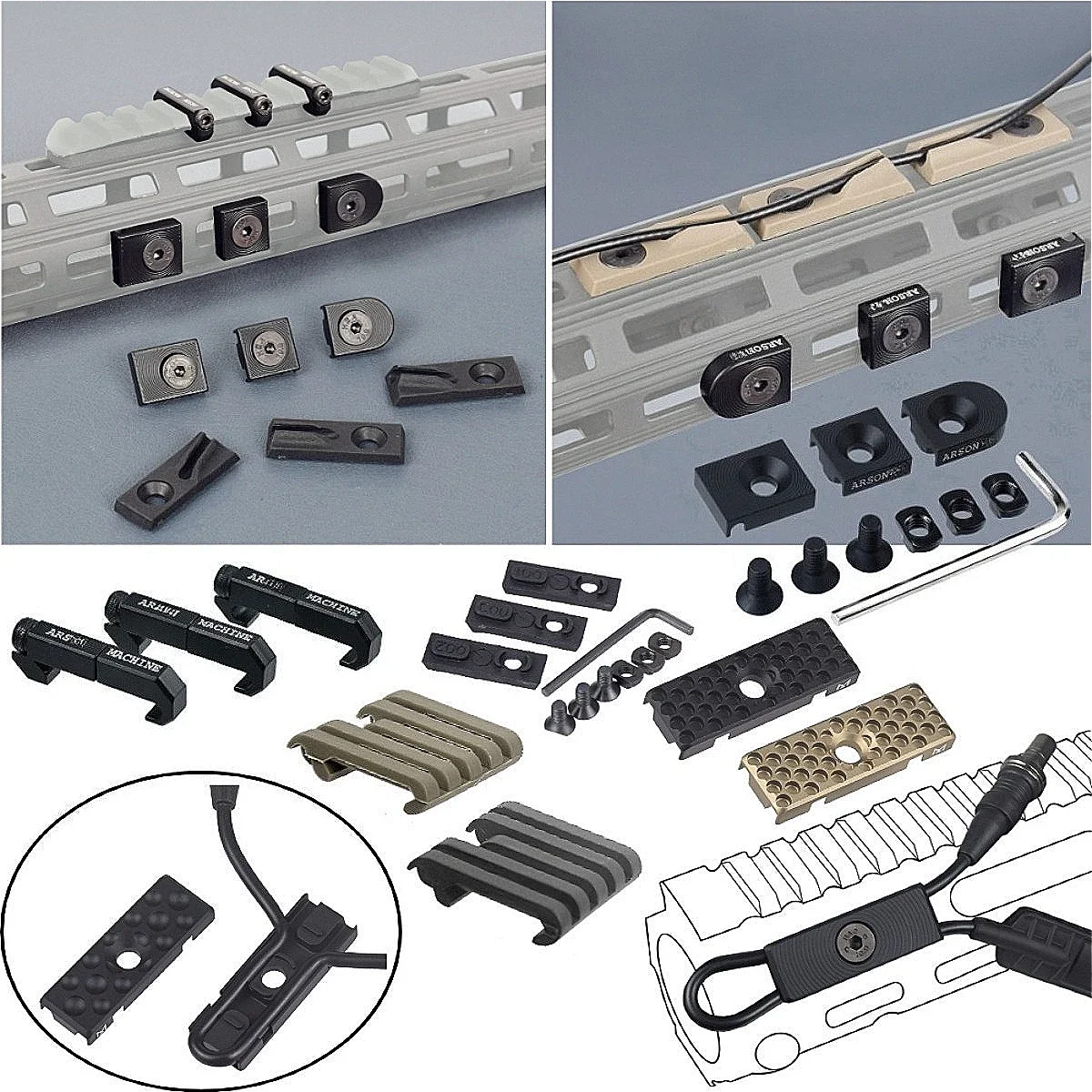 Tactical 3Pcs/set MK Cable Management Kit CNC Aluminum Wire Clips For SF M300 M600 PEQ Flashlight Switch Cable Clip Hunting Aces