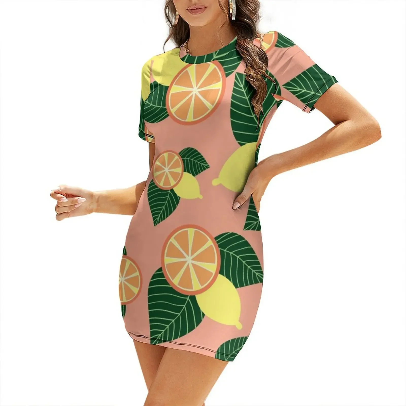 

Lemons and oranges Short-Sleeved Dress cocktail dresses dress party evening elegant luxury celebrity Dress vintage