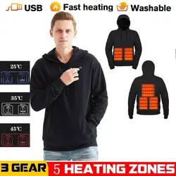 Sweat à capuche chauffant USB pour hommes et femmes, en coton, fermeture éclair, poches, laine épaisse, amoureux, décontracté, automne/hiver