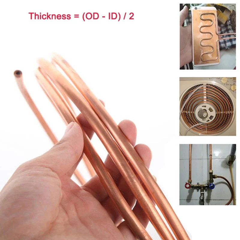 1Meter Copper Tube Coil OD 2/3/4/5/6/8/9.52/10/12/12.7/14/16/19mm Soft 99.9% T2 Copper Pipe Air Conditioning Oil Water Cooling