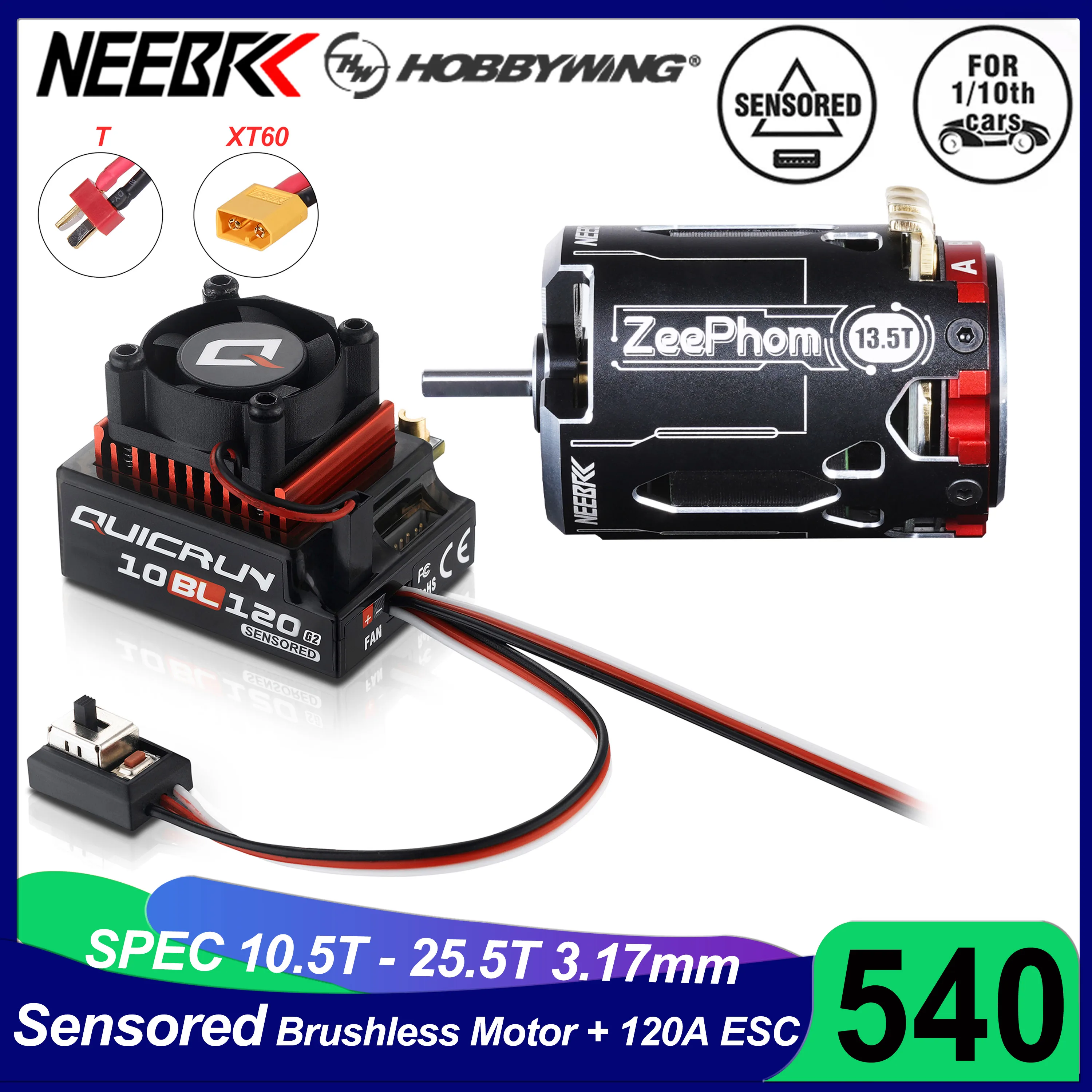 

Hobbywing QUICRUN 10BL120 120A бесщеточный бесщеточный ESC Zeephom 540 мотор SPEC для 1/10 1/12 RC Racing Drift Car Competition