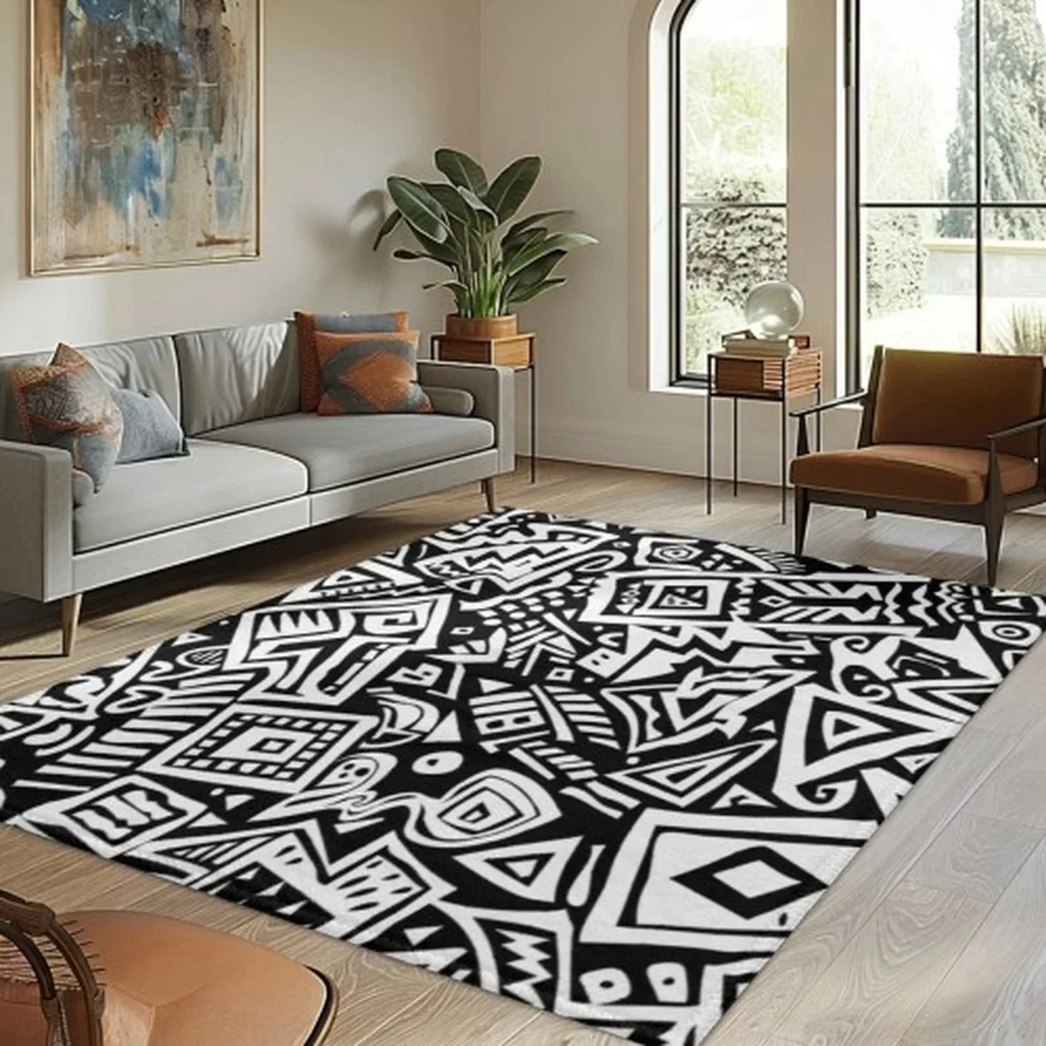 Halloween Carpet, Halloween Area Rug, Orange and Black Pumpkin and Bat Carpet, Spooky Autumn Decorative Carpet