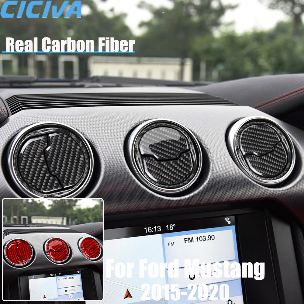 

Real Carbon Fiber Car Accessories Dashboard Air Vent Trim Cover Soft Sticker For Ford Mustang 2015 2016 2017 2018 2019 2020