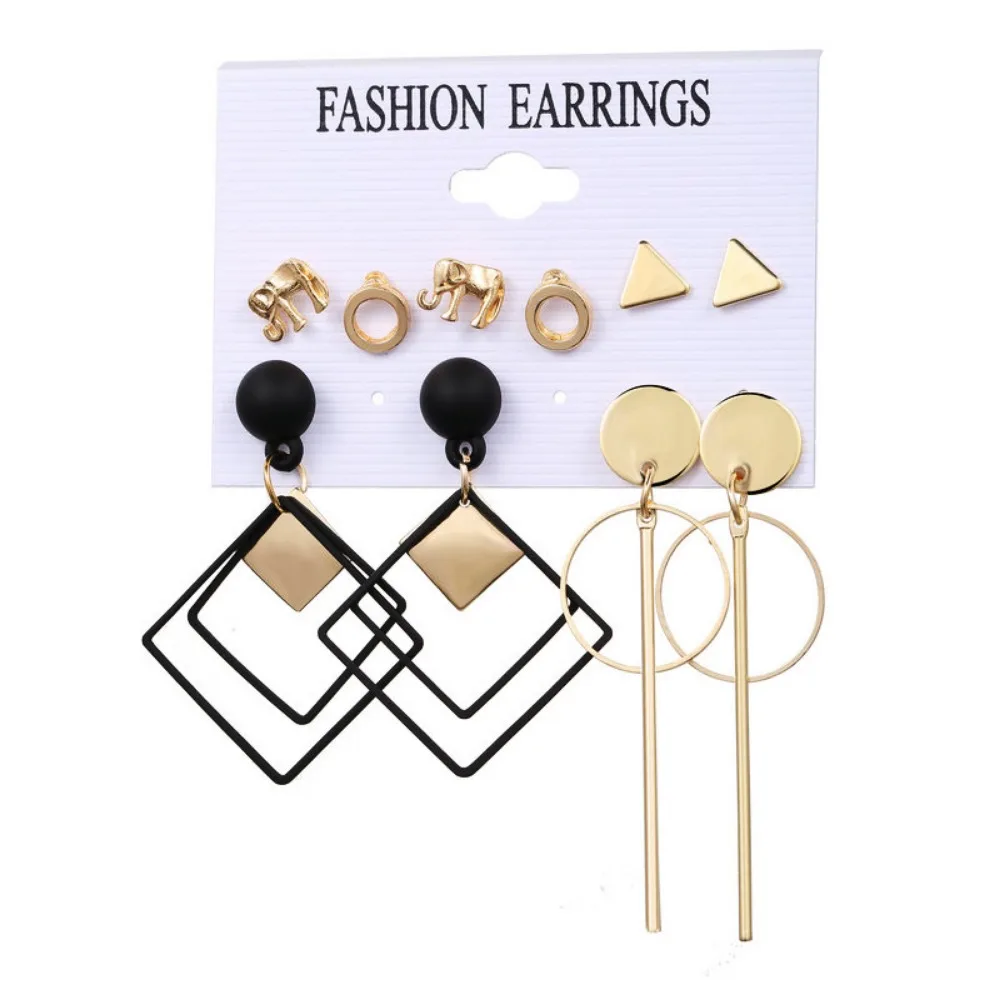 10pcs Set Geometric Circle Long Drop Dangle Earrings for Women Korean Fashion Like Stud Earrings Jewelry Accessories Set Gift