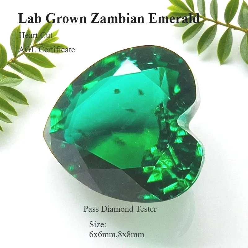 Lab Grown Zambian Emerald- Hydrothermal, Hand-Cut, Heart Cut , with Cracks Inclusions,With   Certificate For Jewelry