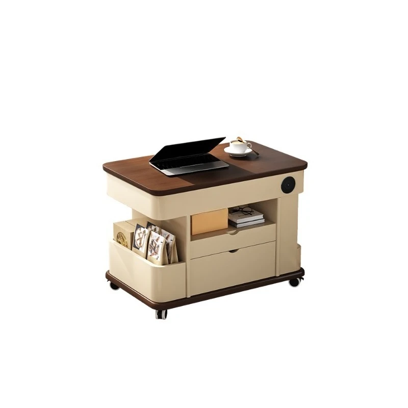 

Solid wood coffee table cart movable small and medium-sized living room side table Multi-functional lifting storage sideboard