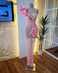 High Fashion Pink Prom Dresses Pearls Designer Evening Dresses Mermaid Special Celebrity Dresses Vestidos De Noche Party Gowns