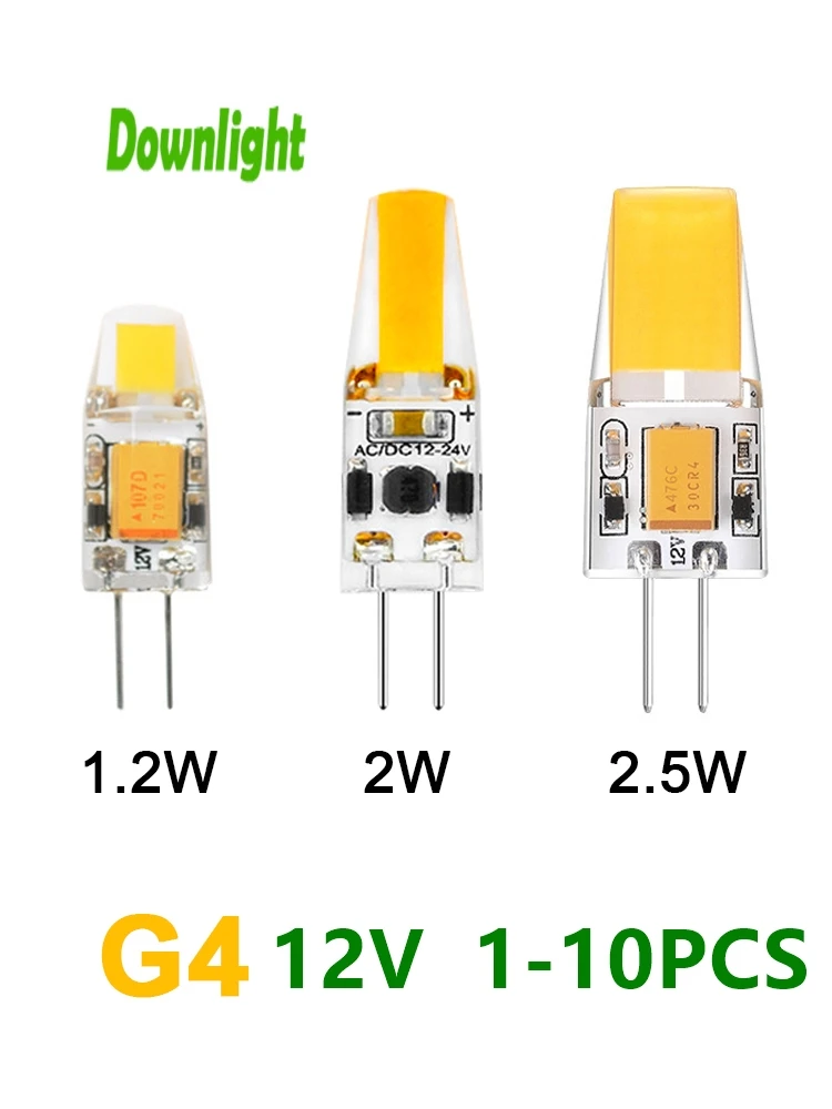 

Светодиодная мини-лампа с силикагелем G4, низкое напряжение 12 В, COB, теплый белый свет, подходит для замены галогенной лампы 20 Вт с хрустальной лампой