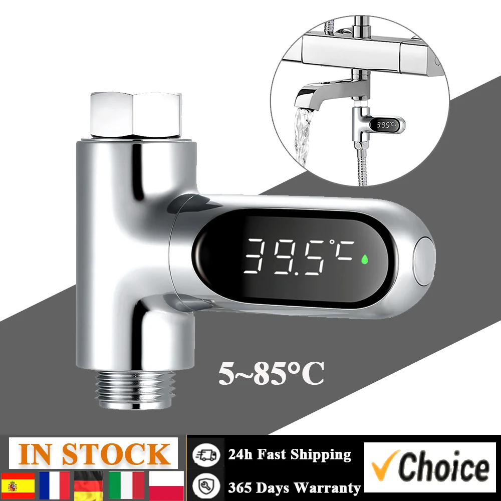 LED Water Meter Digital Shower Thermometer Bath Temperature Monitor Water-temperature Measuring Instrument with 5~85℃ Range