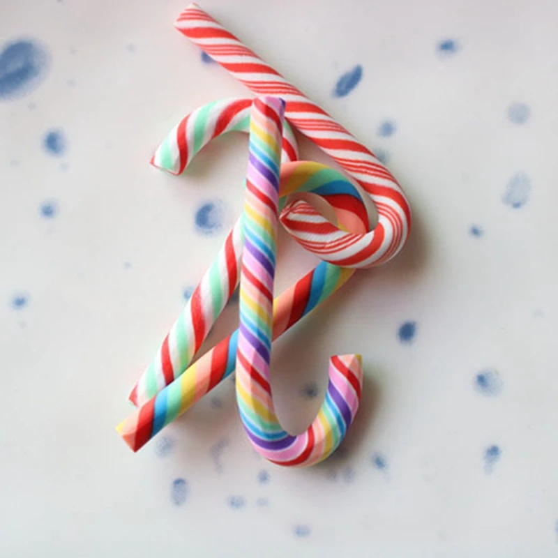 100pcs/lot Christmas Artificial Polymer Clay Candy Cane DIY Accessories