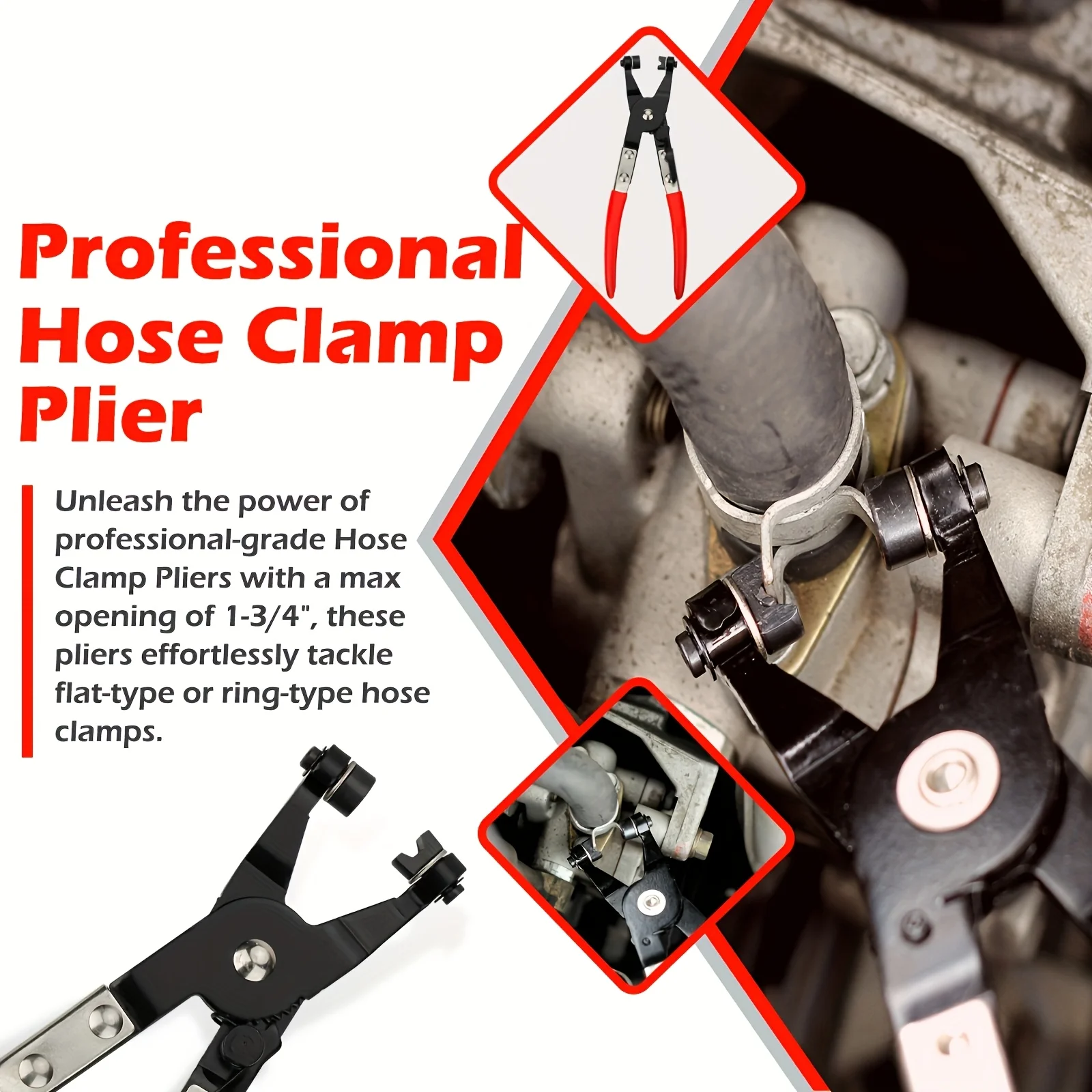 Professional Hose Clamp Pliers Set of 4 - Fuel Line Disconnection and Removal Tool Kit for Auto Repair