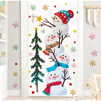 Colorful Christmas Wall Stickers Removable Vinyl Decals With Stacked Snowmen For Bedroom Living Room Decoration