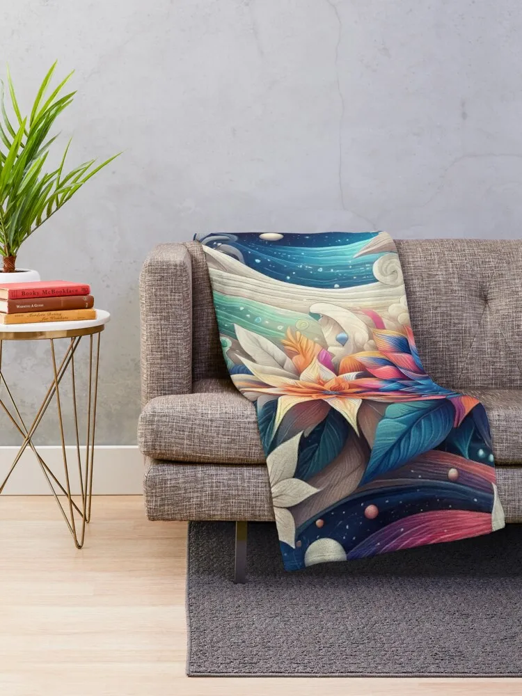 Galactic Bloom: Cosmic Floral Symphony Throw Blanket Flannel Fabric anime warm winter Blankets