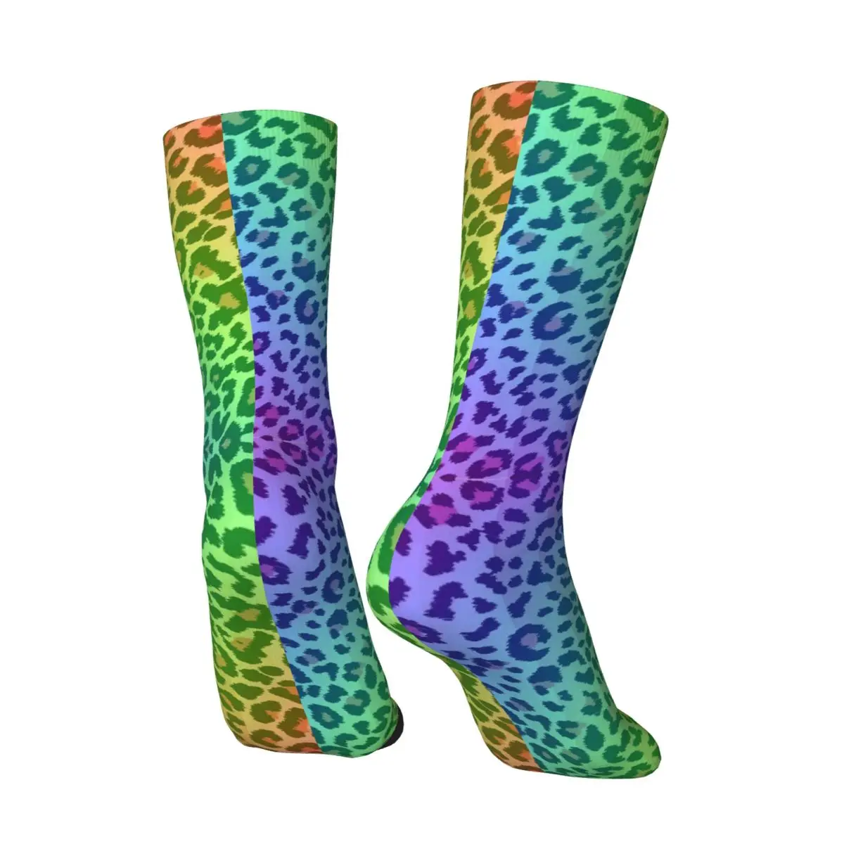 Digital Leopard Print Through Rainbow Lens Socks Autumn Stockings Fashion Men's Soft Socks Printed Running Anti Skid Socks