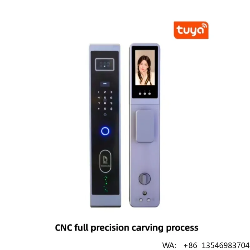 WiFi Smart Lock Fingerprint Face ID Password NFC Keyless Entry Lock 4.5 Inch Video Doorbell Camera C-Class Cylinder Wood Cloud