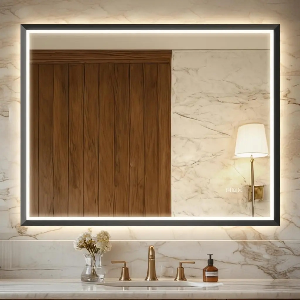 30x40 Inch Black Mirror with Light Frame, Shatter-Proof