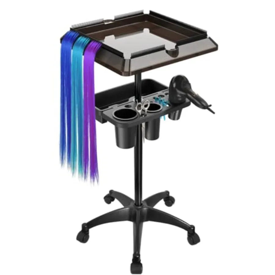 

Salon Tray Cart with Extra Storage Space Salon Rolling Tray Adjustable Height Salon Tray on Wheels Removable Hair Extension Too