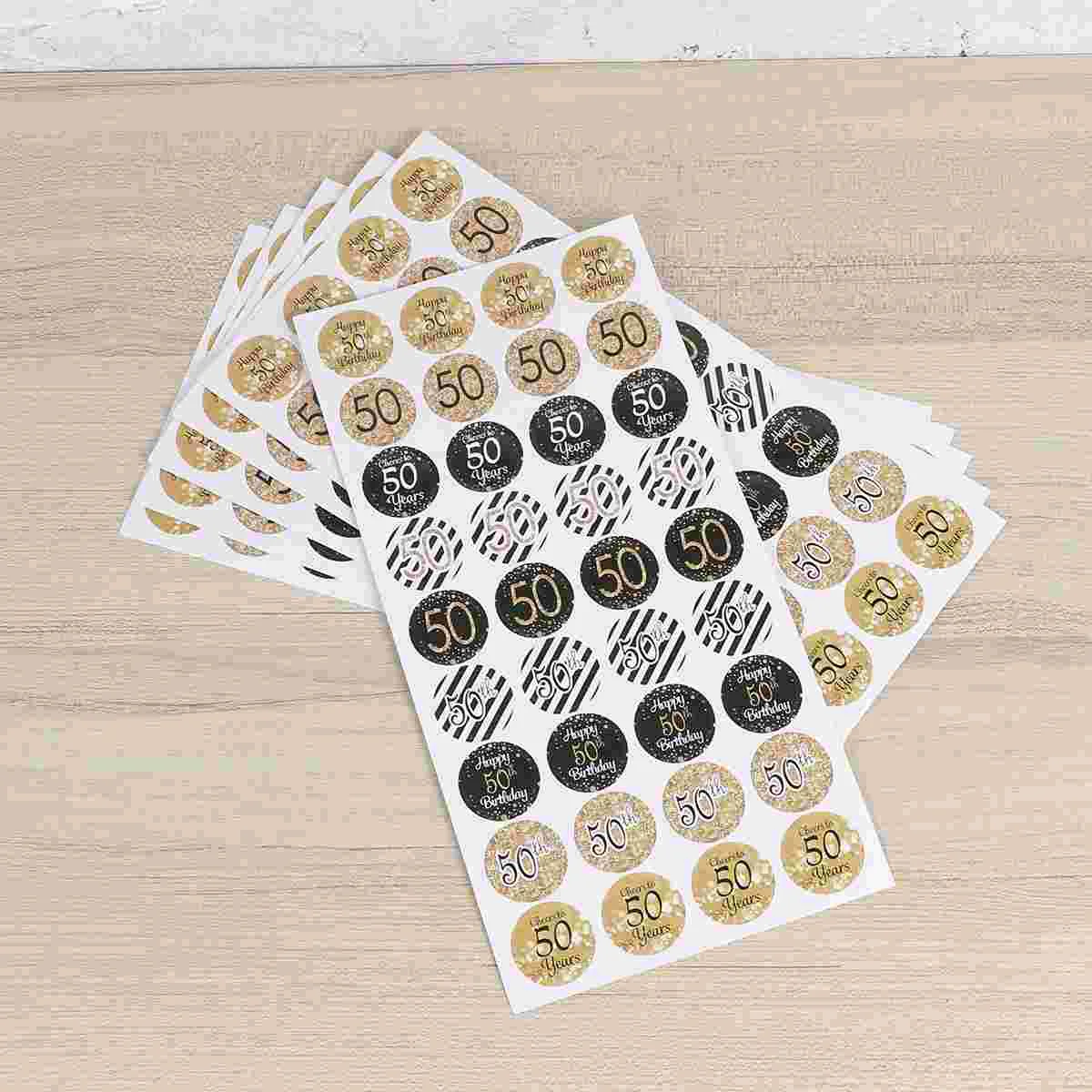 216 Pcs Labels Stickers 50th Birthday Commemorate Applique Decals Candy for Packaging