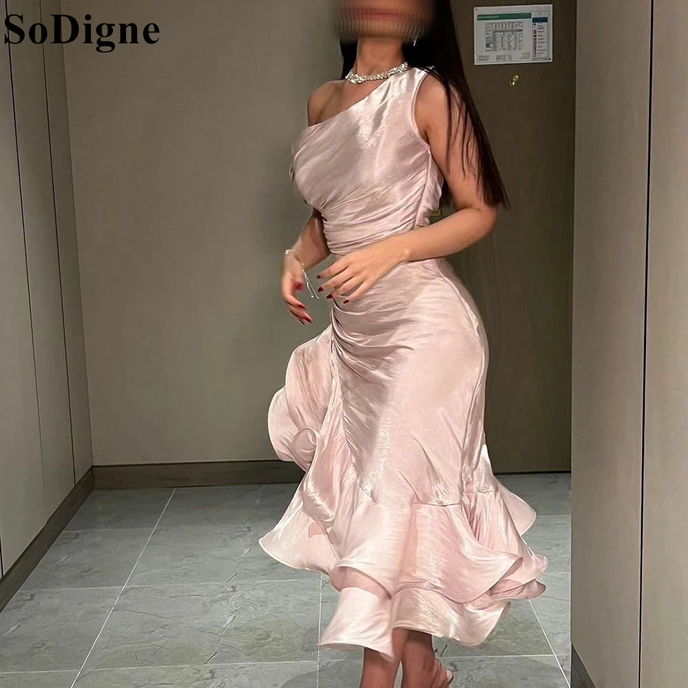 SoDigne Elegant Ruffles Evening Dresses Off Shoulder Draped Mermaid Sexy Midi Party Dress 2024 Special Occasion Prom Gowns