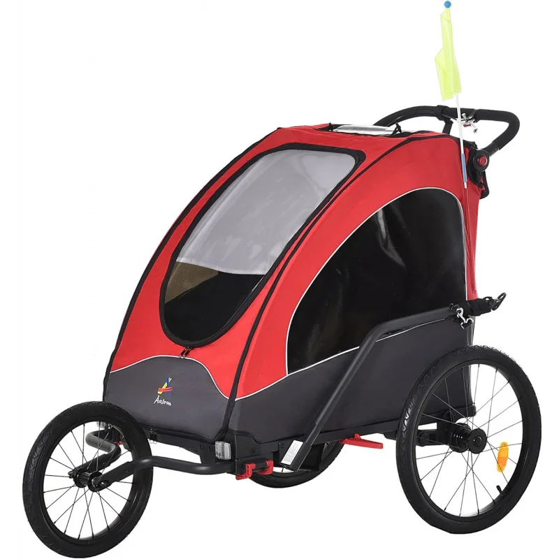 

Bike Trailer for Kids 3In1 Foldable Child Jogger Stroller Baby Stroller Transport Carrier with Shock Absorber System Rubber Ti