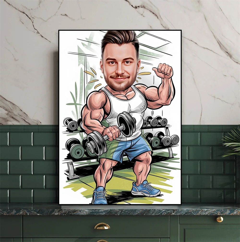 Персонализированный портретный постер с героями мультфильмов для фитнеса, изготовленный на заказ тяжелой атлетики, карикатура, портрет папы, принт, забавные подарки на день отца для фитнеса Персонализированный портретный постер с героями мультфильмов для фитнеса, изготовленный на заказ тяжелой атлетики, карикатура, портрет папы, принт, забавные подарки на день отца для фитнеса