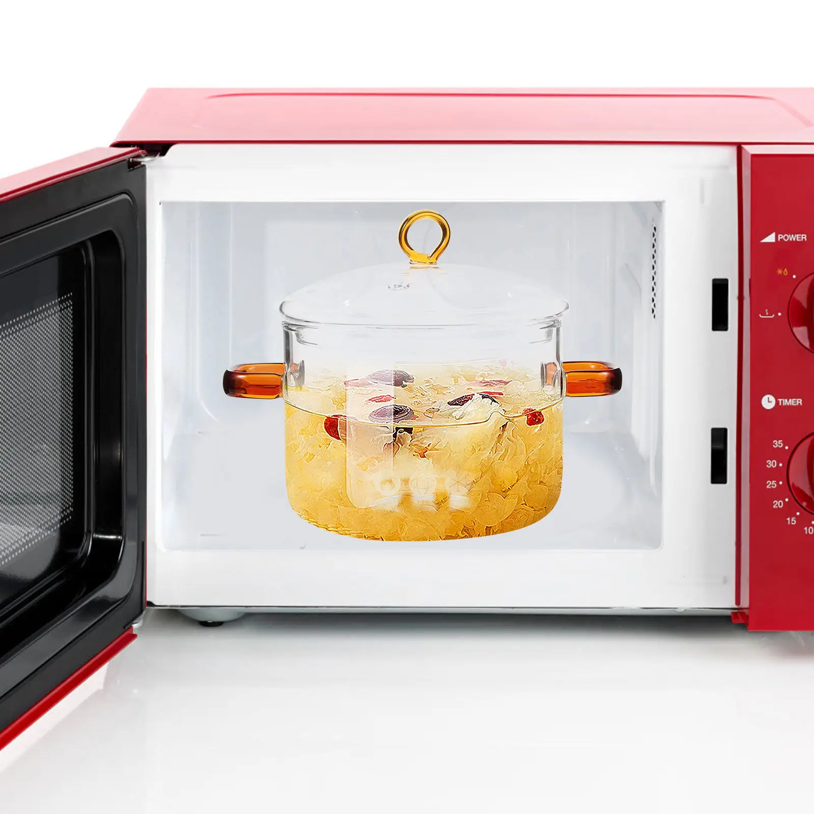 

Glass Stew Pot 3L Heat Resistant Clear Cooking Pot for Stove Microwave Oven Use Non Slip Base Double Handle Design Soup Ramen