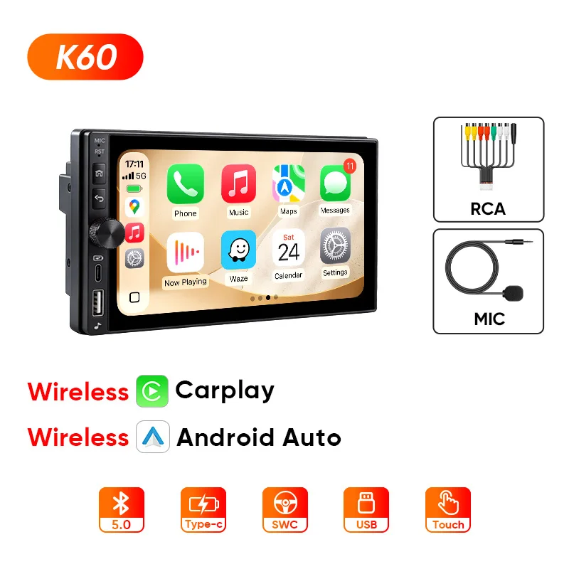 AINAVI Universele 2 Din Carplay Autoradio Android Auto Draadloze Auto Multimedia Speler MP5 HD IPS Touchscreen 2DIN Autostereo