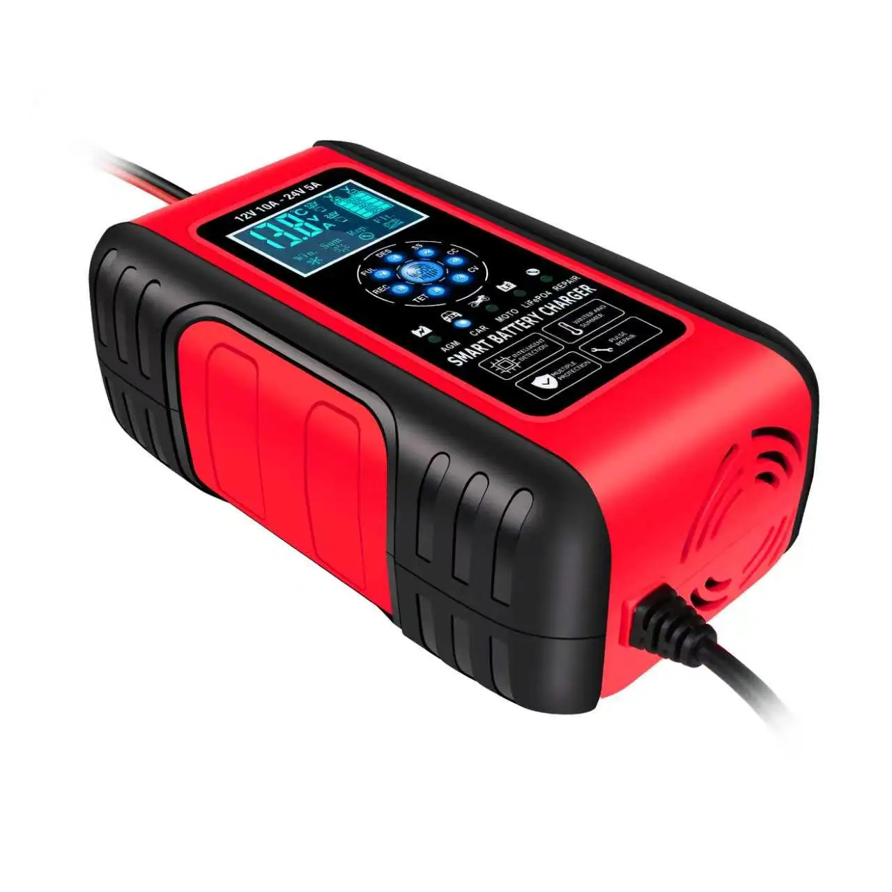 

Automatic Car Battery Charger 12V/24V 10A for AGM Motorcycle Lawn Mower Marine