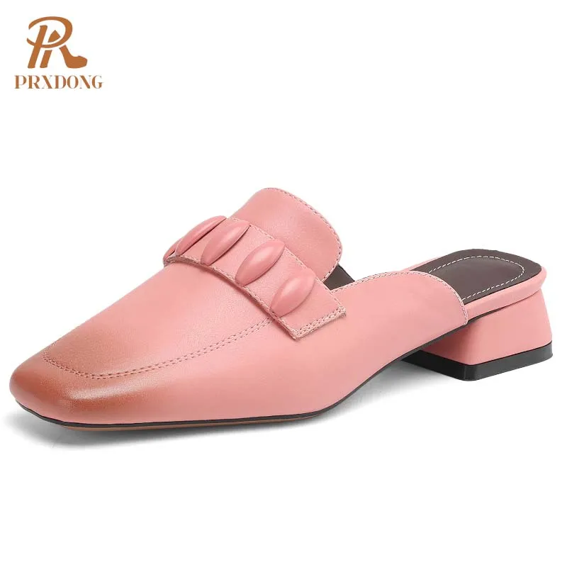 

PRXDONG INS Женская обувь 2025 Новые модные качественные кожаные сандалии на среднем каблуке с открытым носком розового, бежевого цвета, вечерние женские сандалии для вечеринок, размер 34-39