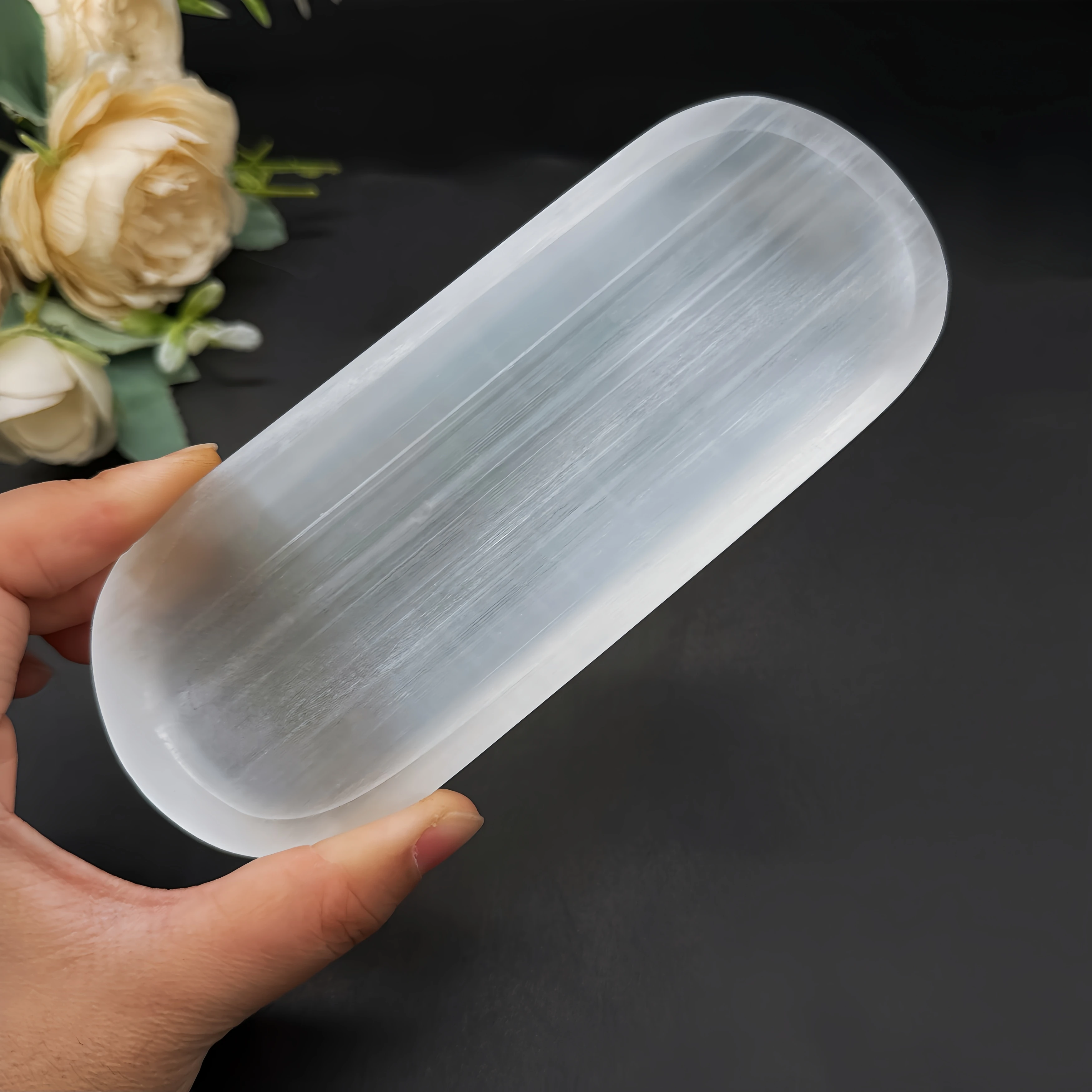 

14-16cm Natural Selenite Bowl White Gypsum Crystal Stone Reiki Healing Moroccan Mineral Specimen Craft Home Decoration Gift