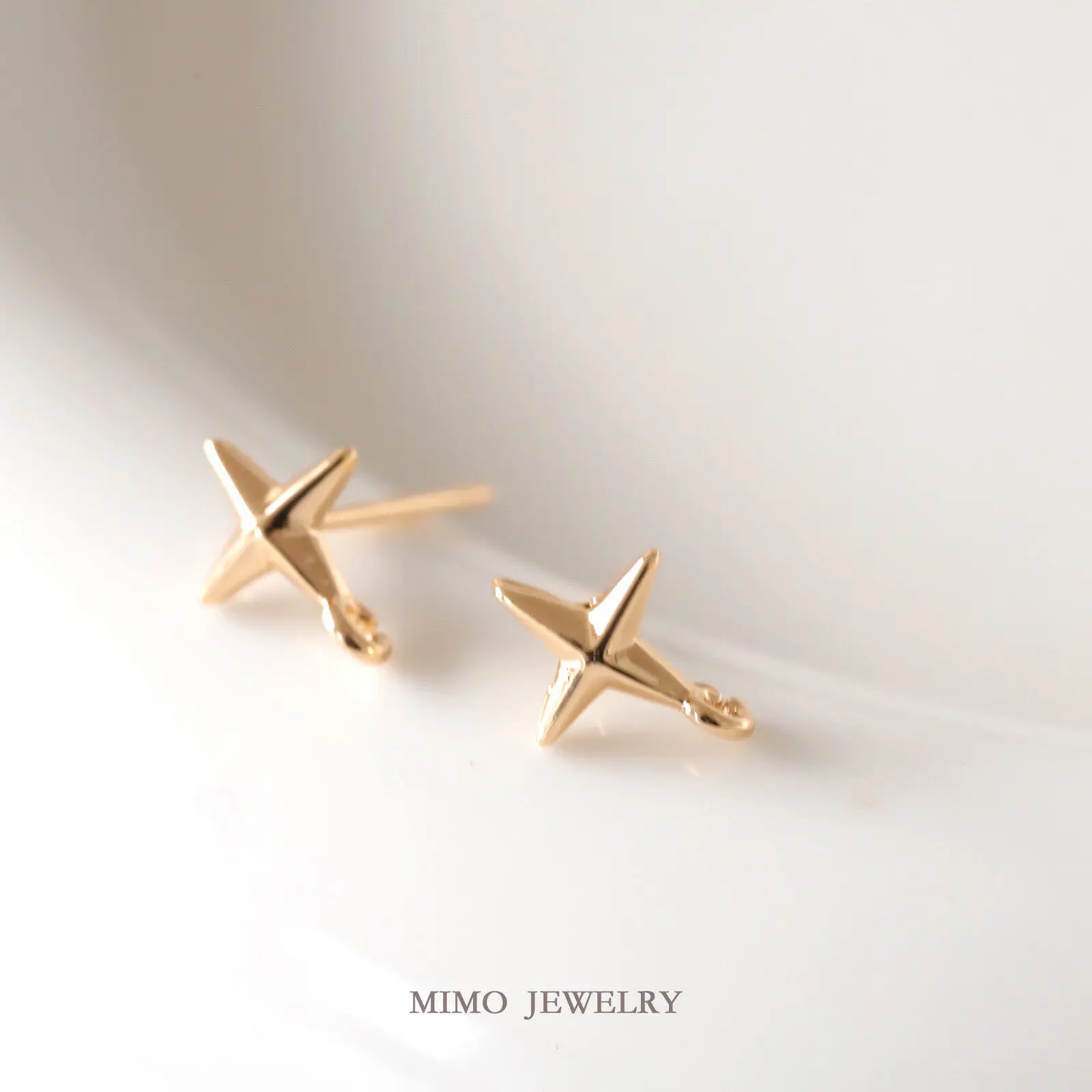 Copper Plated Real Gold Smooth Cross Star Simple Star Work In Progress Stud Earrings DIY Handmade Accessories