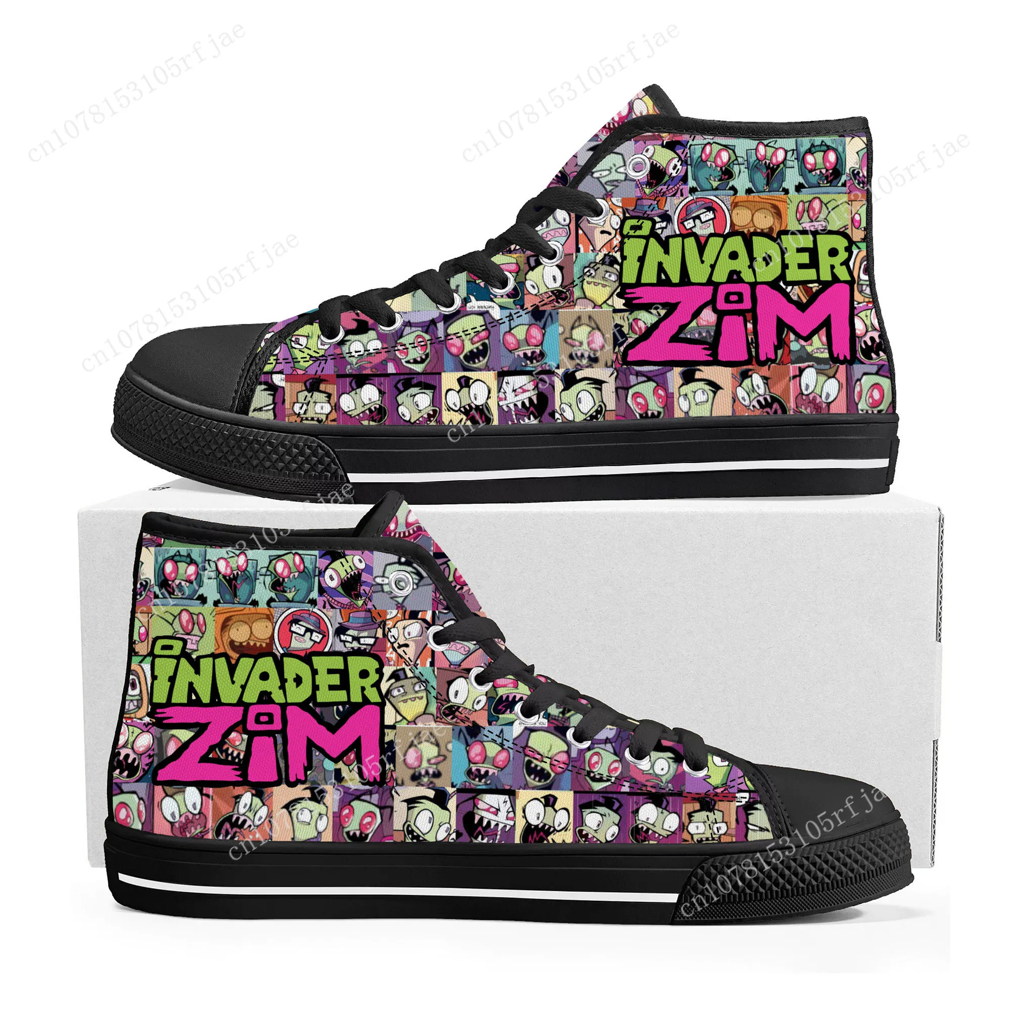 Hot Animation Invader High Top Sneakers Cartoon Zim Mens Womens Teenager High Quality Canvas Sneaker Custom Built Couple Shoes