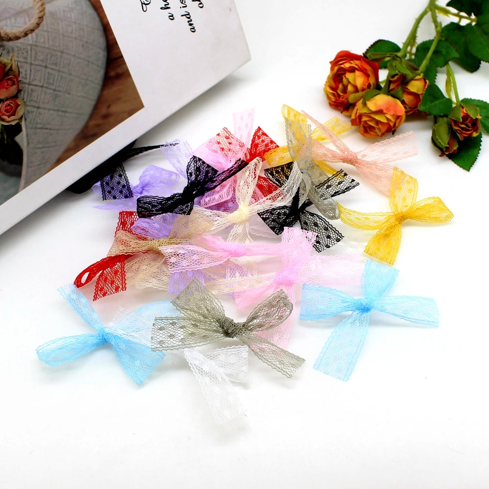 20 or 50PCS 85*85mm Lace Ribbon Bows For Craft Small Bowknot Gift Flower Wedding Bow  Handwork DIY Decoration Bows