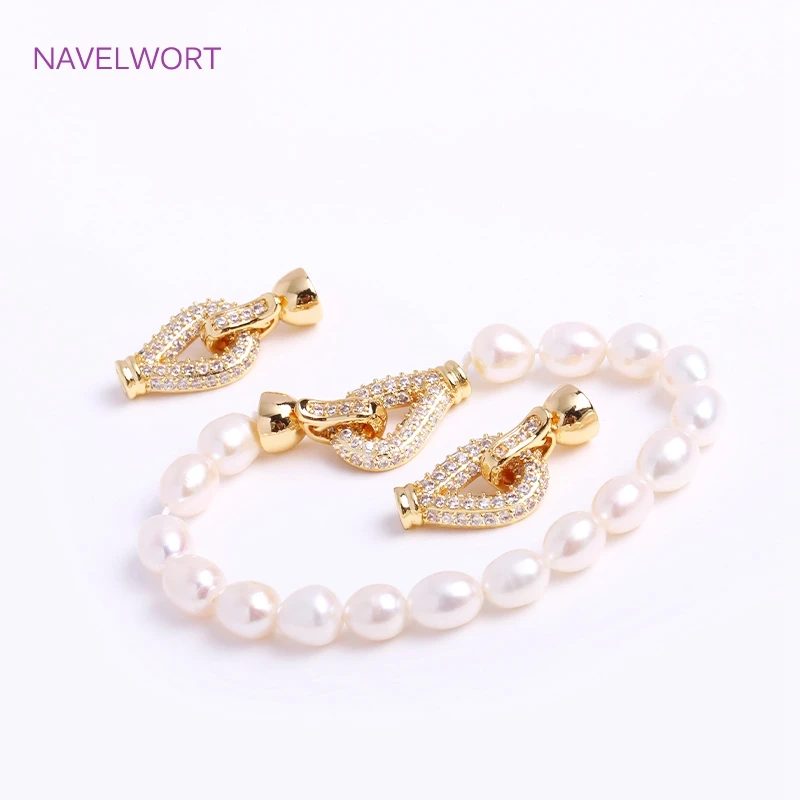 

18K Gold Plated Teardrop Connector For Bracelet Making,Inlaid Zircon Pearl Clasps Fastener Accessory Parts Material Wholesale