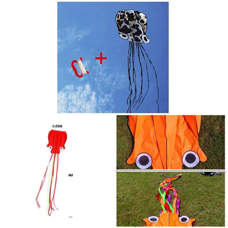 Accesorios de cometa para deportes al aire libre, regalos para niños, pulpo grande plegable con cuerda voladora de 30m