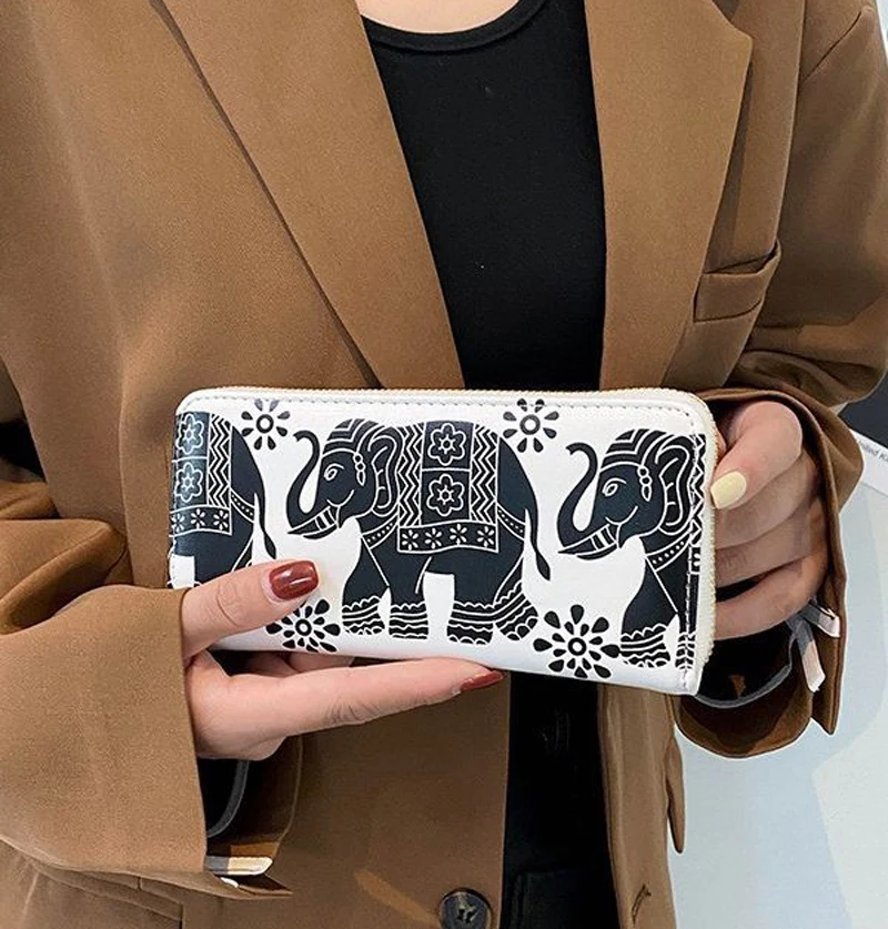 

Wallets Women PU Elephant Printing Multifunctional Long Credit Card Holder