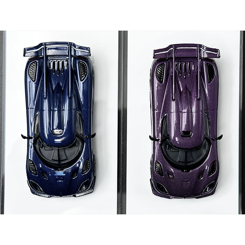 HKM In Stock 1:64 Agera One 1 Blue Purple Carbon Grain Diecast Diorama Car Model Collection Miniature Carros Toys