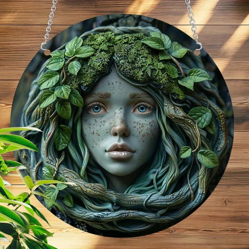 

Acrylic Pendant 2D, Forest Style Lady's Face with Green Branches and Leaves, Garden Home Decoration Pendant, Aesthetic Art Logo