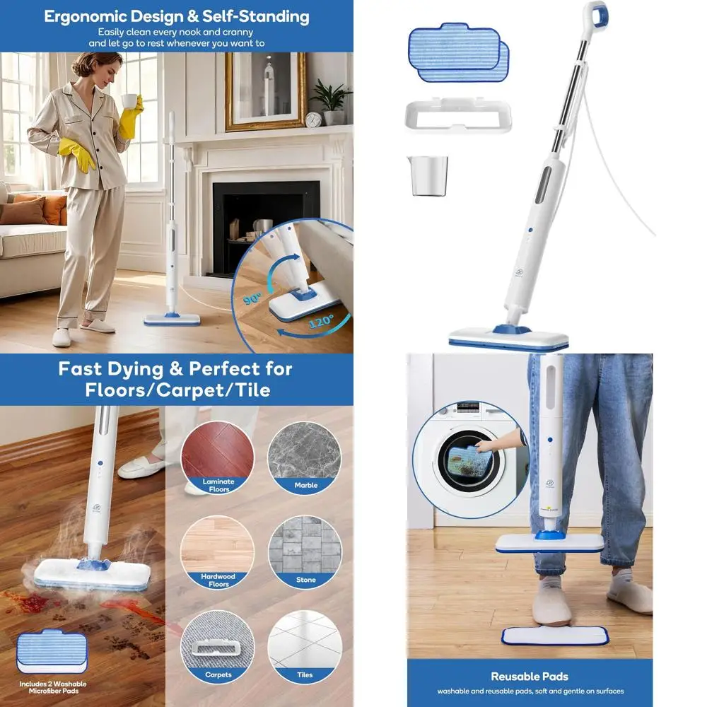 

Быстрона установка паровая швабра для паркетных пород, ламината и плиточных полов — без химикатов, 3 уровня пара, эргономичный дизайн, многоразовые подушечки