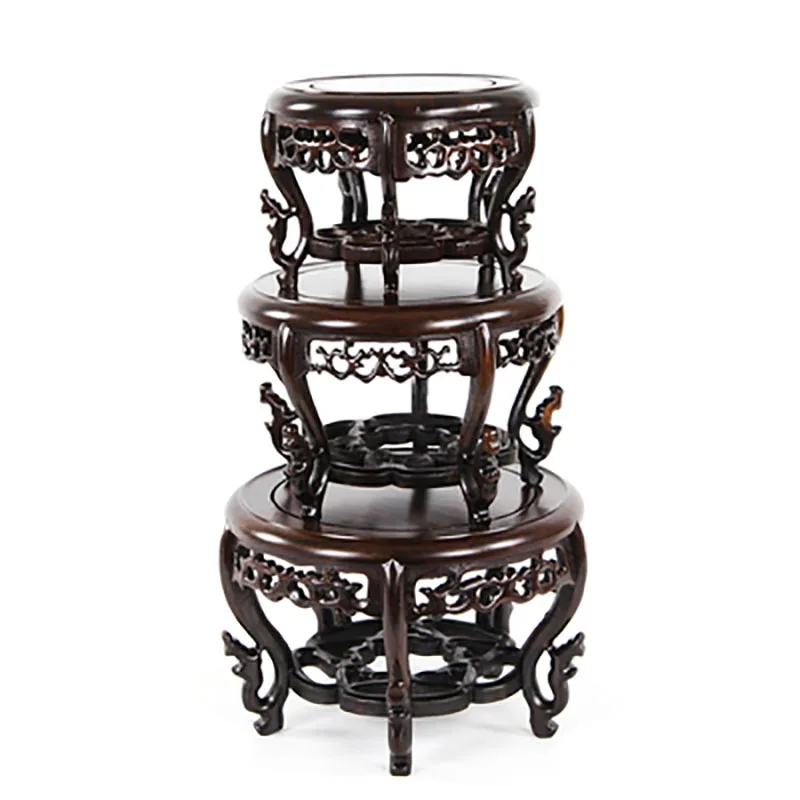 قاعدة زخرفية مستديرة من الخشب الأحمر ، قاعدة أصيص زهور خشبية مبتكرة ، متعددة الوظائف ، بلون واحد ، ديكور منزلي #5