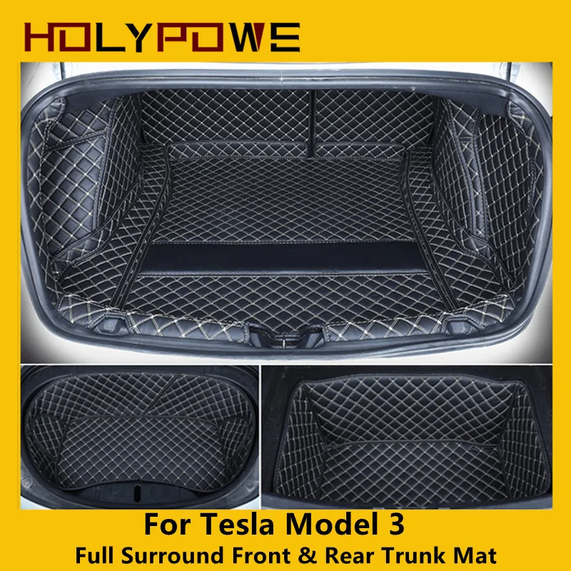 For Tesla Model 3 Full Surround Front And Rear Car Trunk Mat Microfiber Leather Protective Pad Interior Modification Accessories