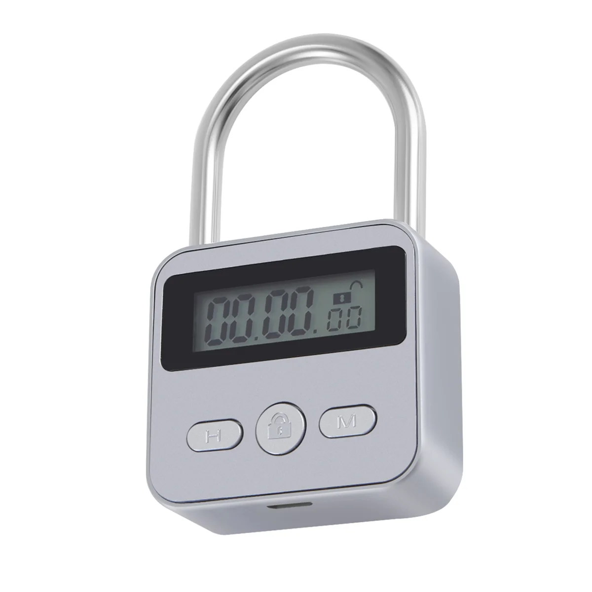 Metal Lock LCD Display Multi-Function Electronic Time 99 Hours Max Timing USB Rechargeable Padlock,Silver