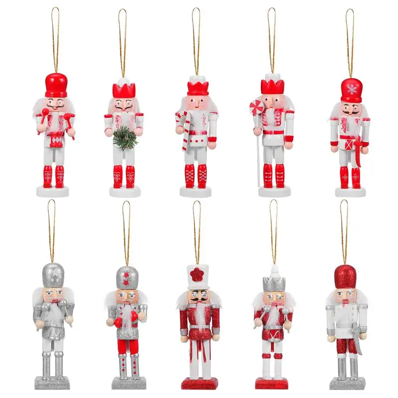 

10pcs Christmas Nutcracker Decors Wooden Ornaments Hanging Indoor Xmas Home Decors Tabletops Bookshelves Mantels Trees Decor