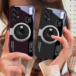 Tempered Glass Phone Case For Samsung Galaxy S10 4G S20 11E 30 S21 21Fe 22 Pro S23 Ultra 5G S8 S9 Retro Camera Green Pink